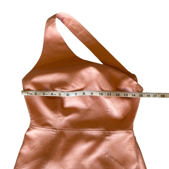 Stunning Amalie 100% Linen Peach Bow One-Shoulder Dress Size 6 Great Condition! - Picture 8 of 12